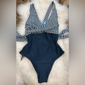 New With Tags Cupshe Dark Blue and White Striped Swimwear
